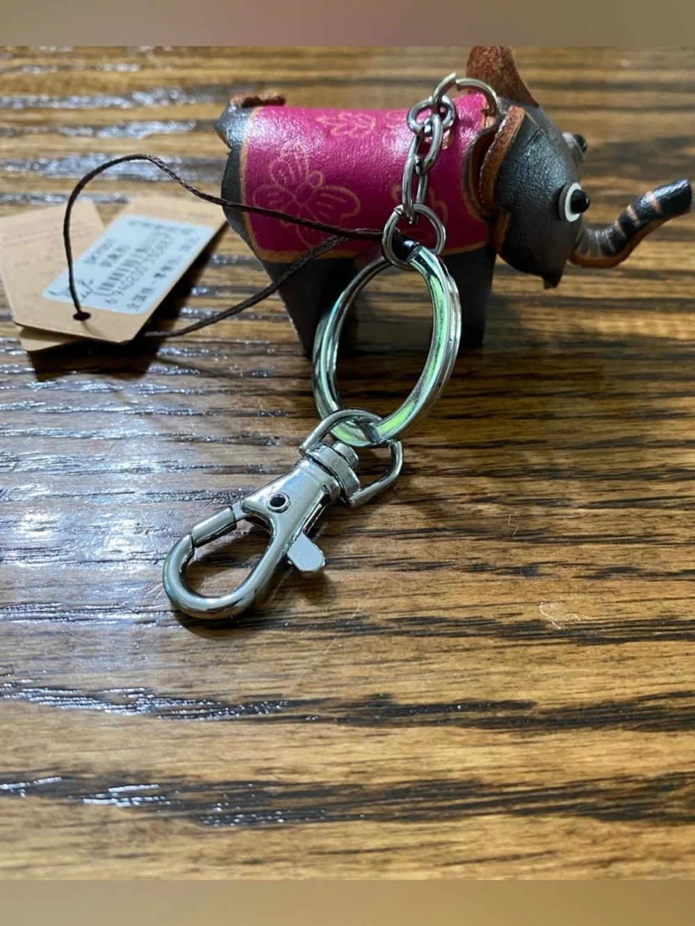 Handmade Brown Leather Elephant Keychain Bag Charm Cute Animal Accessory